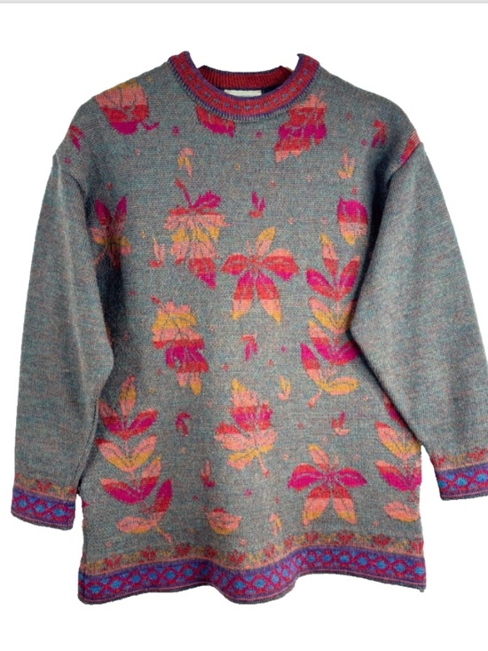 VTG 90s Concept Wool Sweater M Leaf Leaves Fall Chunky Christmas Granny Cottage - Picture 1 of 12
